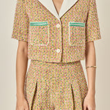 Boucle Cropped Jacket With Trim