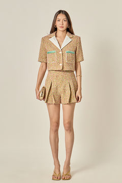 Boucle Cropped Jacket With Trim