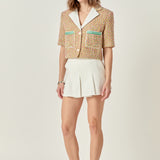 Boucle Cropped Jacket With Trim