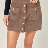 Knit Button-Front Mini Skirt
