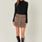 Knit Button-Front Mini Skirt