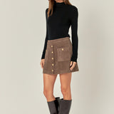 Knit Button-Front Mini Skirt