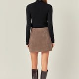 Knit Button-Front Mini Skirt