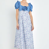 Denim Combo Floral Print Maxi Dress