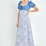 Denim Combo Floral Print Maxi Dress