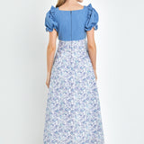 Denim Combo Floral Print Maxi Dress