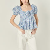 Floral Print Top With Flower