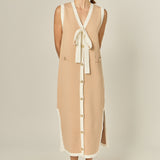 Knit Sleeveless Midi Dress With Ribbon Tie