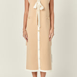 Knit Sleeveless Midi Dress With Ribbon Tie