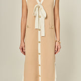 Knit Sleeveless Midi Dress With Ribbon Tie