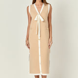 Knit Sleeveless Midi Dress With Ribbon Tie