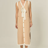 Knit Sleeveless Midi Dress With Ribbon Tie
