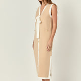 Knit Sleeveless Midi Dress With Ribbon Tie