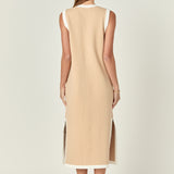 Knit Sleeveless Midi Dress With Ribbon Tie