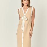 Knit Sleeveless Midi Dress With Ribbon Tie