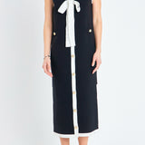 Knit Sleeveless Midi Dress With Ribbon Tie