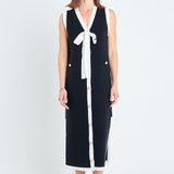 Knit Sleeveless Midi Dress With Ribbon Tie