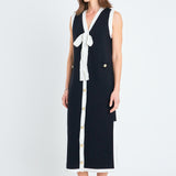 Knit Sleeveless Midi Dress With Ribbon Tie