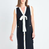 Knit Sleeveless Midi Dress With Ribbon Tie