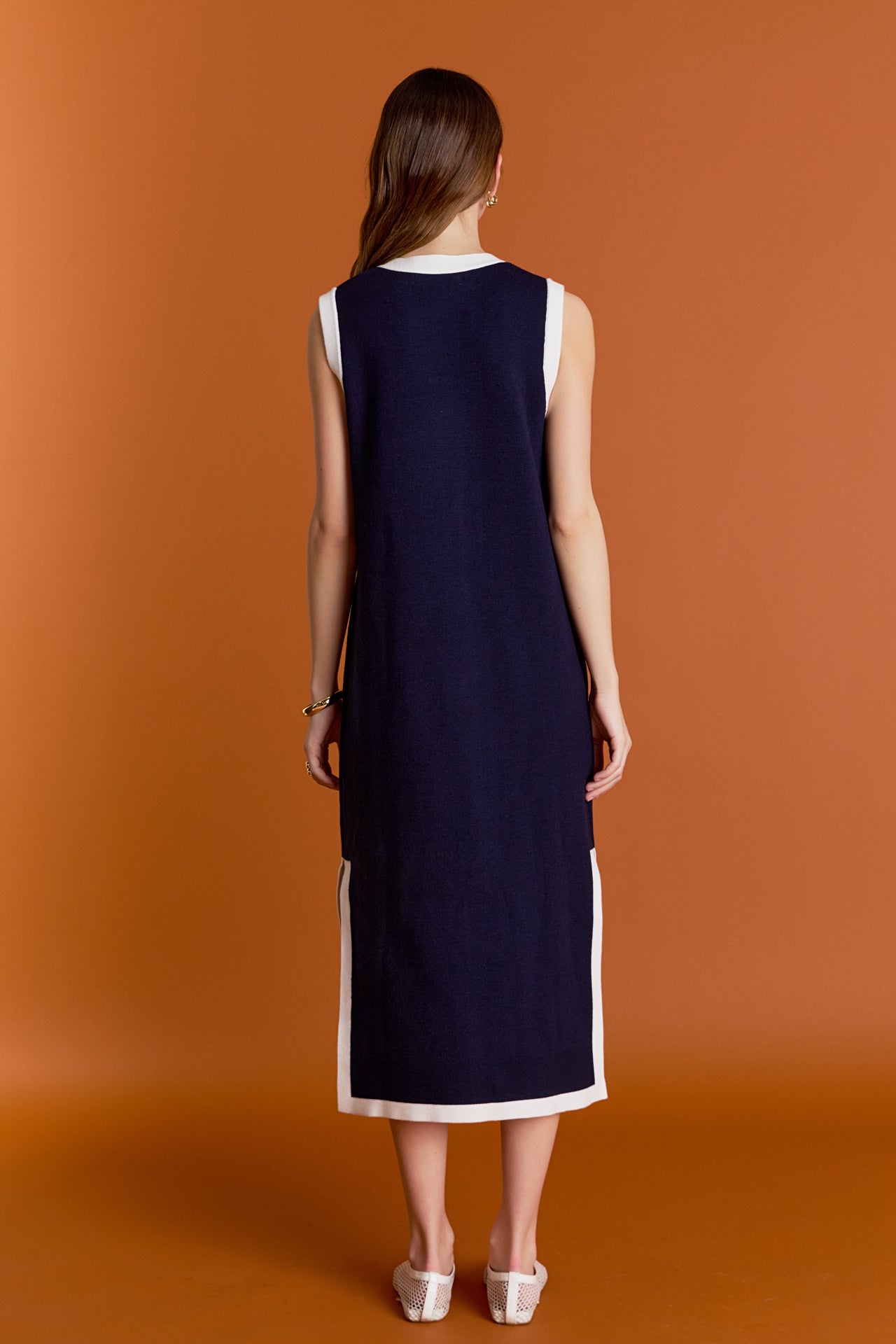English Factory Women's Knit Midi Dress With Ribbon Tie - NAVY/WHITE English Factory Women's Knit Midi Dress With Ribbon Tie - NAVY/WHITE