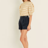 Textured Mock Neck Short Sleeve Blouse