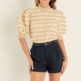 Textured Mock Neck Short Sleeve Blouse