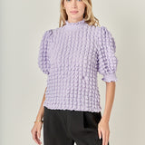 Textured Mock Neck Short Sleeve Blouse