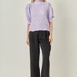 Textured Mock Neck Short Sleeve Blouse