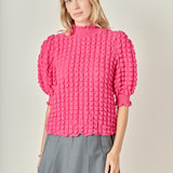 Textured Mock Neck Short Sleeve Blouse