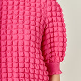 Textured Mock Neck Short Sleeve Blouse