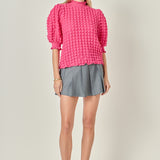 Textured Mock Neck Short Sleeve Blouse