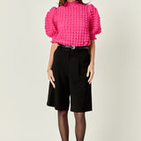 Textured Mock Neck Ruffled Short Sleeve Blouse