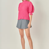 Textured Mock Neck Short Sleeve Blouse