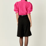 Textured Mock Neck Ruffled Short Sleeve Blouse