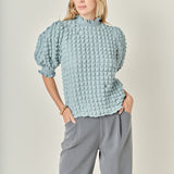 Textured Mock Neck Short Sleeve Blouse