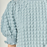 Textured Mock Neck Short Sleeve Blouse