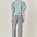 Textured Mock Neck Short Sleeve Blouse