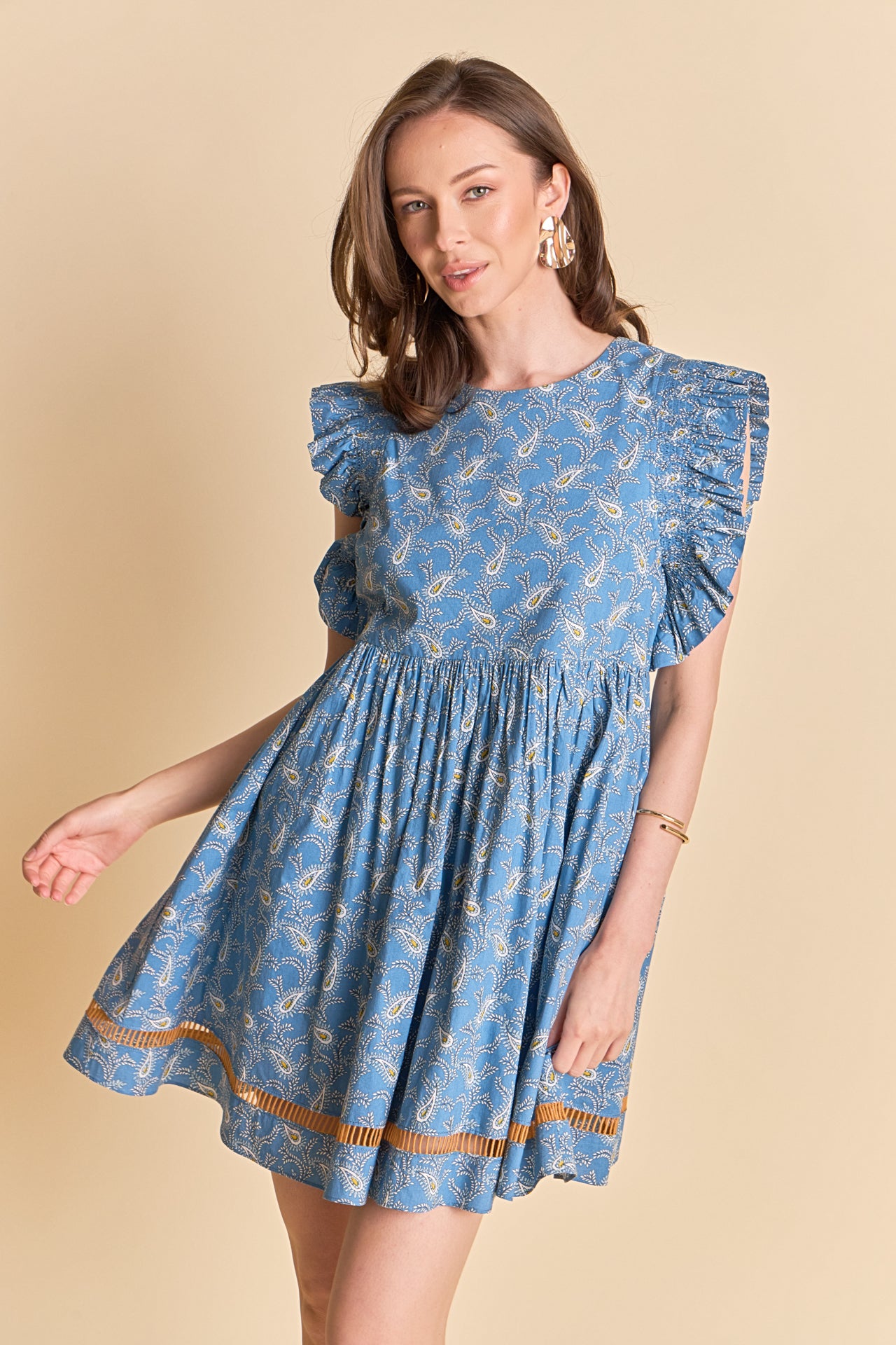 ★Kashiko★ Puff Preppy Mini Dress【送料0/関税0】 Kashiko》 Puff Preppy Mini Dress