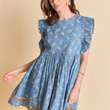 Paisley Print Ruffle Sleeve Mini Dress