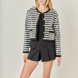 Sequin Striped Knit Cardigan