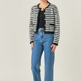 Sequin Striped Knit Cardigan