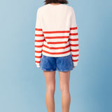 Breton Striped Cardigan with Shell Embroidery