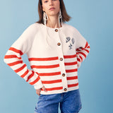 Breton Striped Cardigan with Shell Embroidery