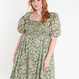 Floral Print Smocked Puff Sleeve Dress