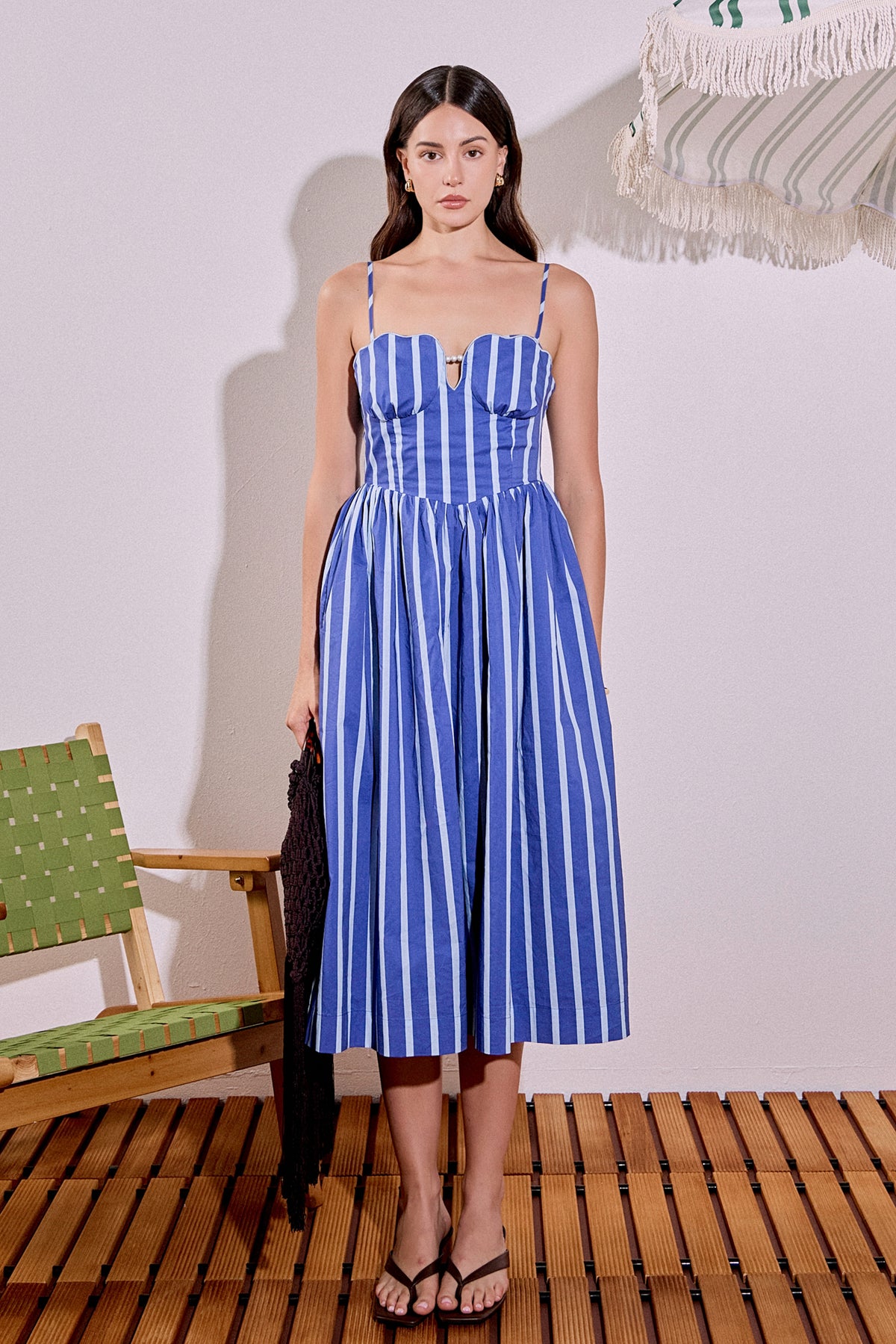striped cocktail dress Marine Midi BLUE STRIPES / XS weather plans and beyond Width:Wide Dark green dress | color:DARK RED