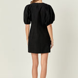 Laced Up Puffed Sleeve Mini Dress