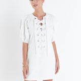 Laced Up Puffed Sleeve Mini Dress