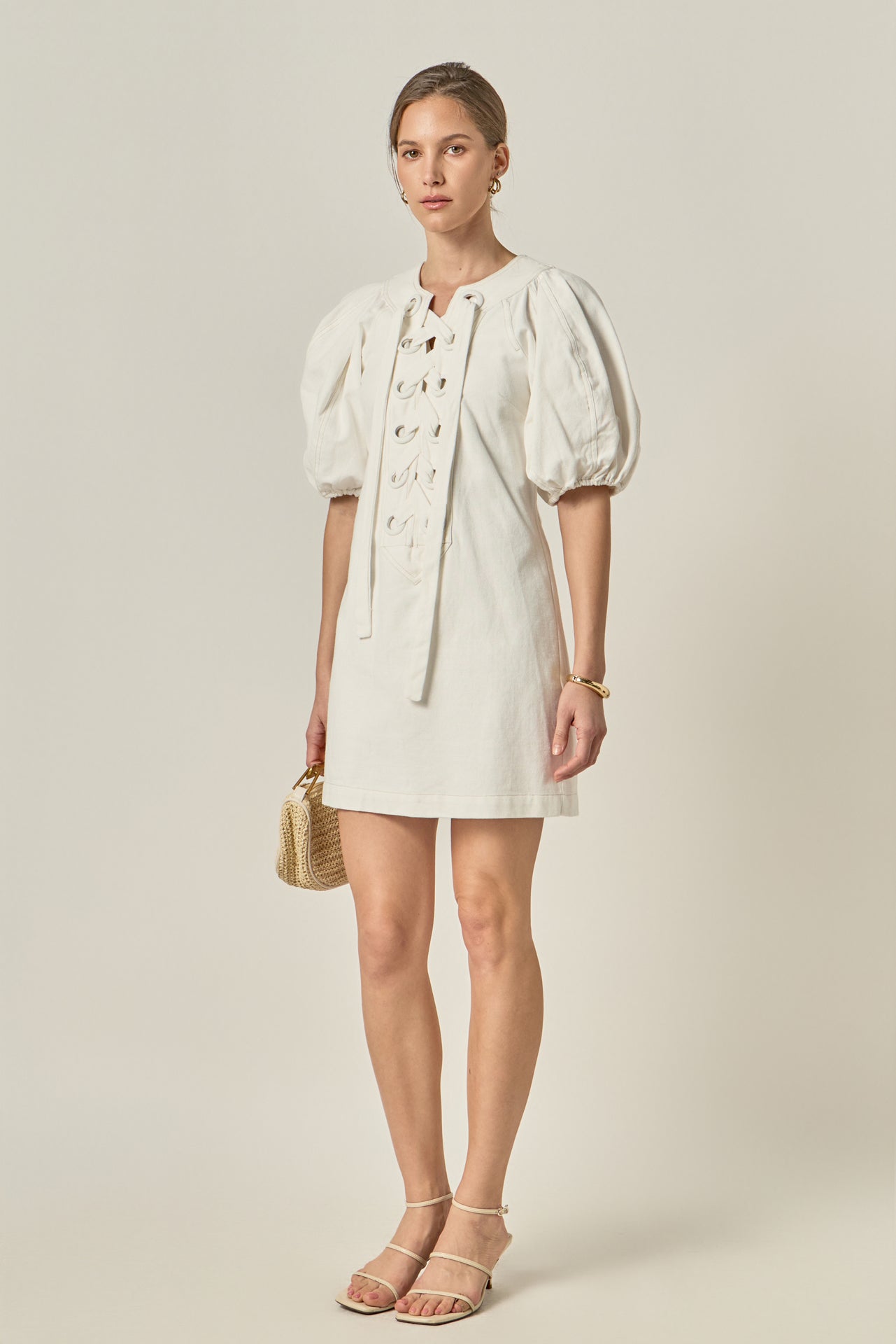 white puff sleeve mini dress Darso White mini dress Lined Puff sleeves A Olivaceous Samantha White Eyelet Puff