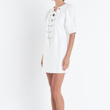 Laced Up Puffed Sleeve Mini Dress