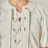 Laced Up Puffed Sleeve Mini Dress